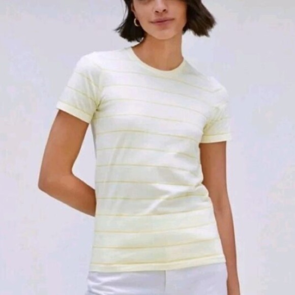 Everlane Organic Cotton Crewneck Tee in Yellow Stripe Small NWT - Picture 1 of 10
